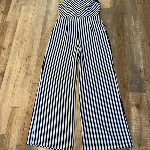 Charles Henry stripe tie shoulder jumpsuit navy size L - Picture 6 of 11
